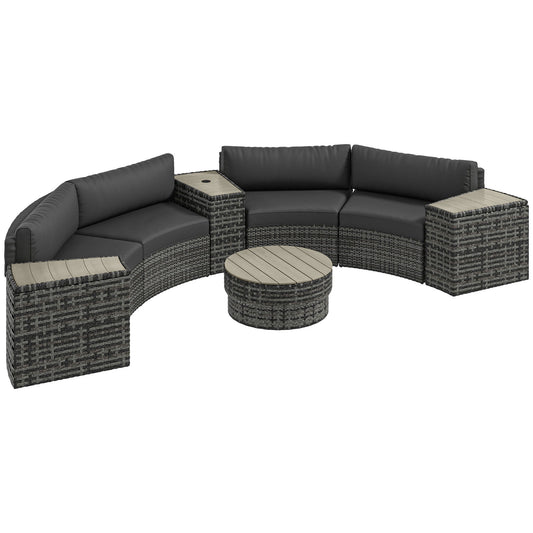 Outsunny 8PC Outdoor Conversation Set w/ 4 Rattan Sofa Chairs, 4 Tables & Umbrella Hole, Mixed Gray - 860-310V00GY