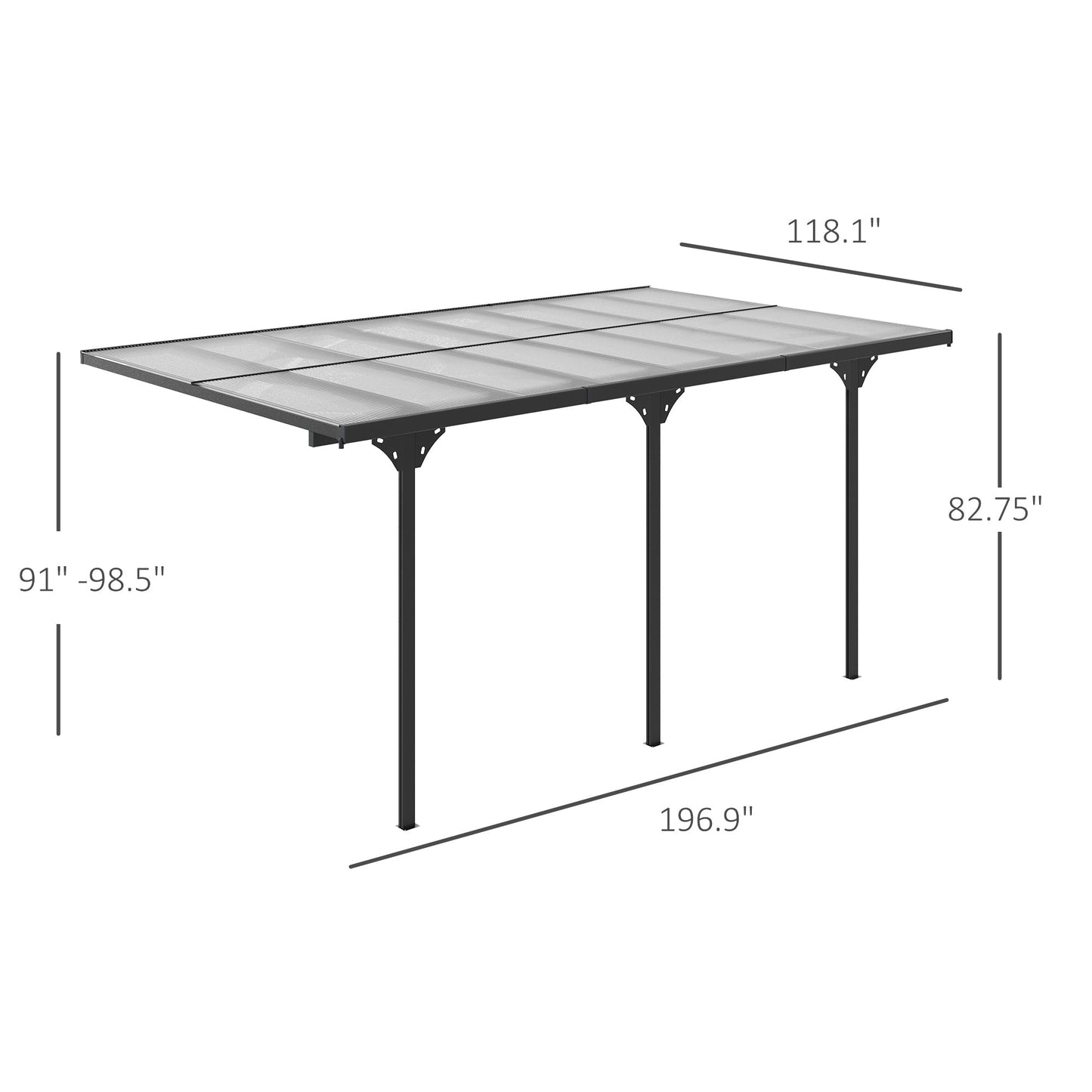 Outsunny 16.5' x 10' Hardtop Pergola with UV-Blocking Transparent Roof, Aluminum Frame, Gray - 84C-182V02LG