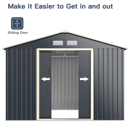 Costway Metal Storage Shed 9' x 6' with Sliding Double Lockable Doors New - GT3732GR+