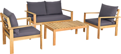 Costway Patio Furniture Set 4 Pieces Acacia Wood with Water Resistant Cushions New - HW69256GR+
