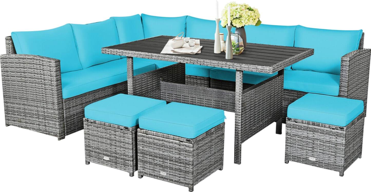 Costway Outdoor Wicker Sectional Sofa Set with Dining Table 7 Pieces New - HW67190CTU+