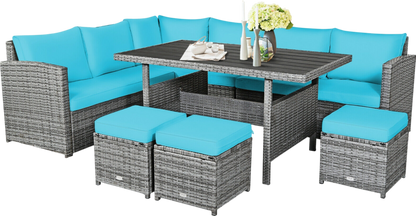Costway Outdoor Wicker Sectional Sofa Set with Dining Table 7 Pieces New - HW67190CTU+