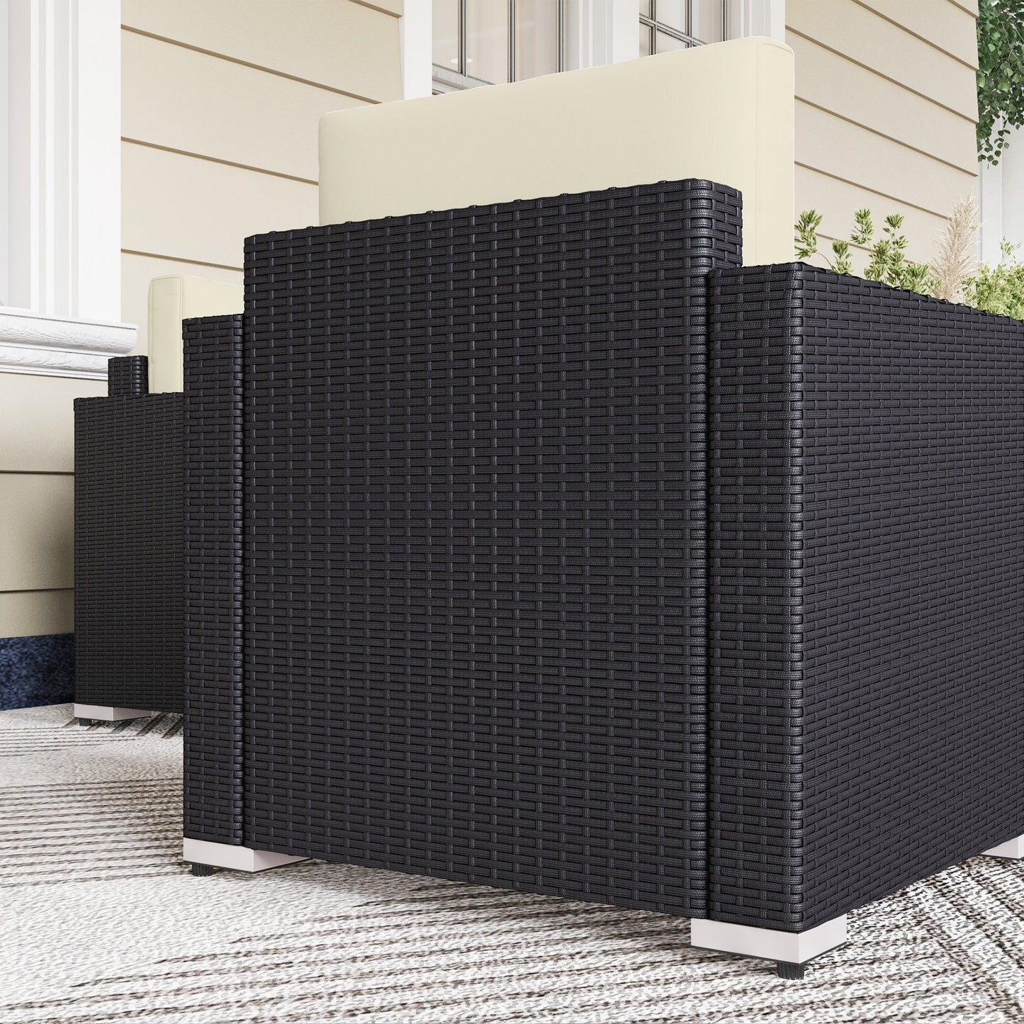 Outsunny 4-Piece Rattan Patio Sofa Set with Loveseat & Glass Coffee Table, Cream - 841-086V02CW