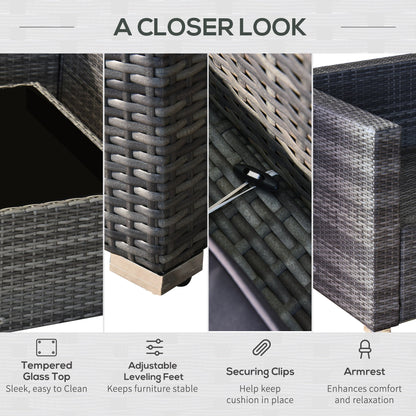 Outsunny 7-Piece All-Weather PE Rattan Sectional Sofa Set with Cushions & Glass Table, Gray - 860-020V01GY