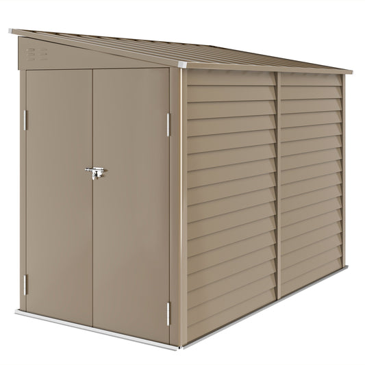 Outsunny 4.6' x 9' Steel Outdoor Storage Shed, with Foundation Kit, Lockable Doors and Gloves, Brown - 845-841V01BN