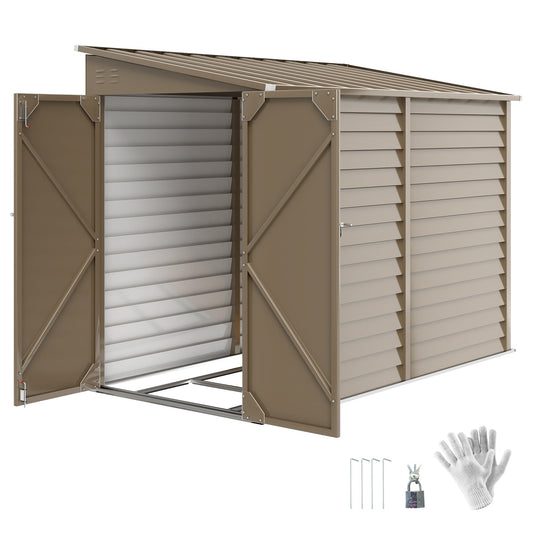 Outsunny 4.6' x 9' Steel Outdoor Storage Shed, with Foundation Kit, Lockable Doors and Gloves, Brown - 845-841V01BN