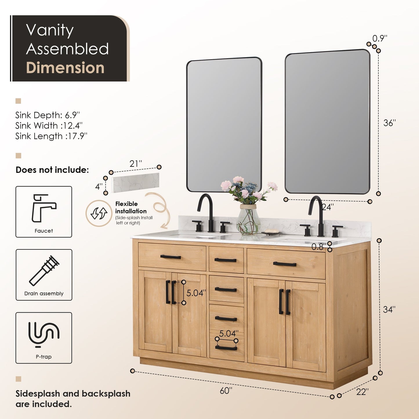 Altair Designs Gavino 60" double vanity with top - 557060-LB-GW-NM Price