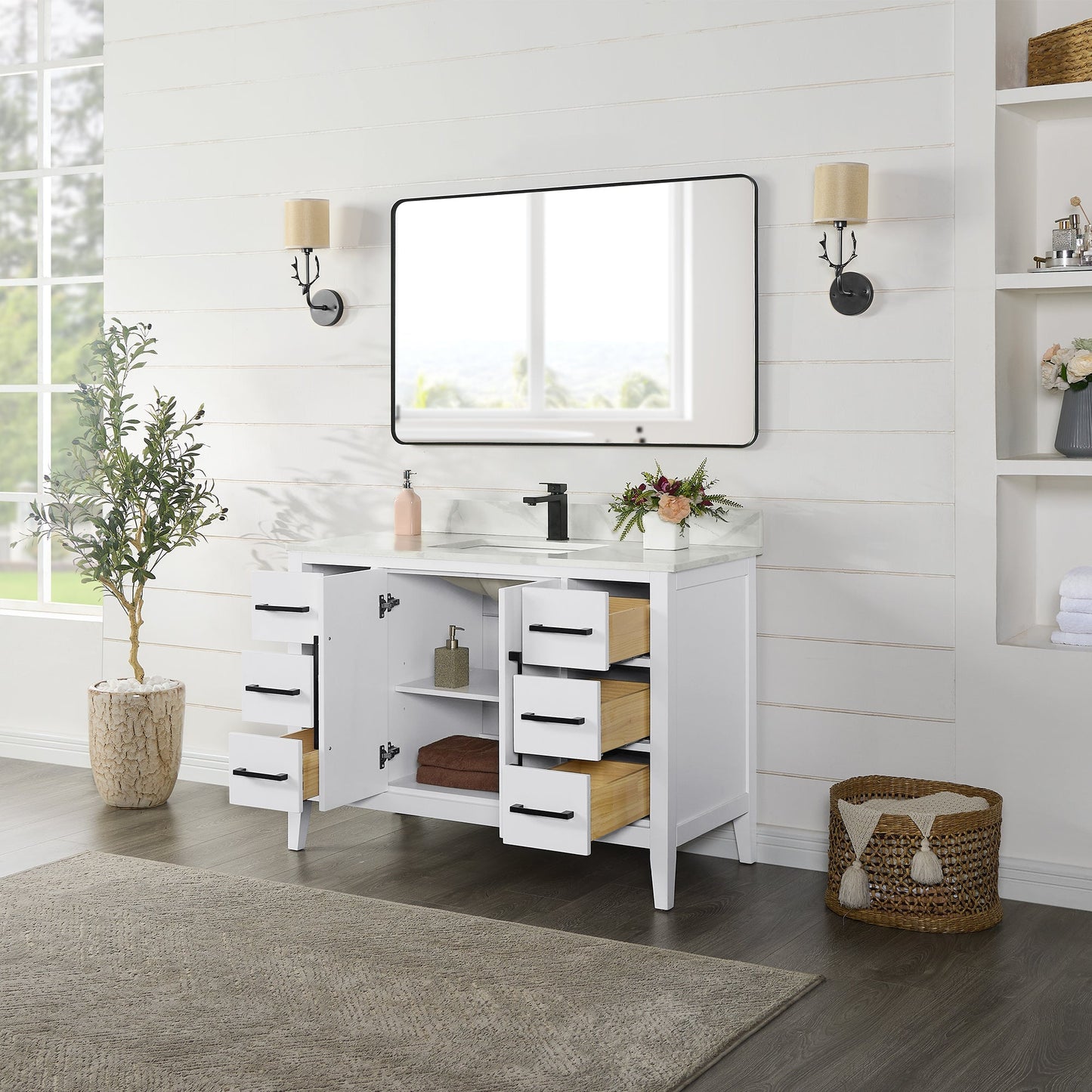 Altair Designs Laurel 48" single vanity with top - 558048-WH-CWQ-NM