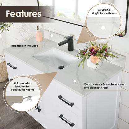 Altair Designs Laurel 48" single vanity with top - 558048-WH-CWQ-NM
