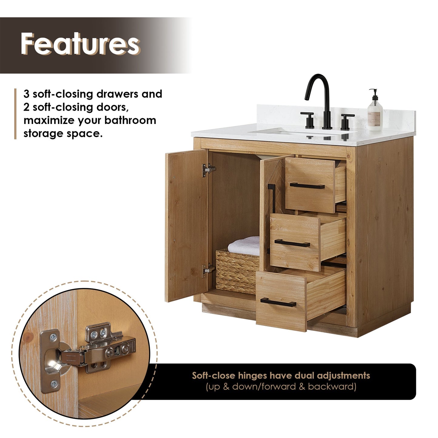 Altair Designs Bellavia 36" single vanity with top - 559036-WF-GW-NM