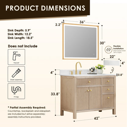 Altair Designs Cerrito 42" single vanity with top - 567042-BK-GW-NM