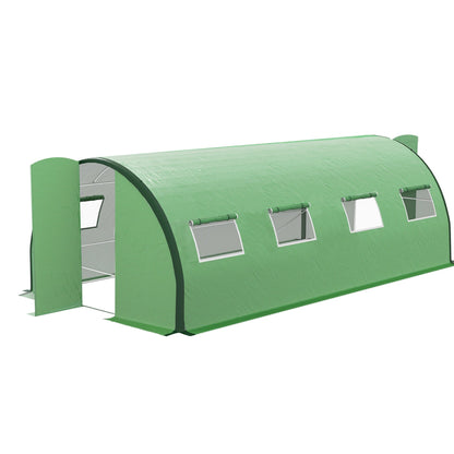 Outsunny 20' x 10' x 6.6'  Walk-in Tunnel Greenhouse with Reinforced Structure, 2 Doors, 8 Windows, Green - 84H-033V00GN