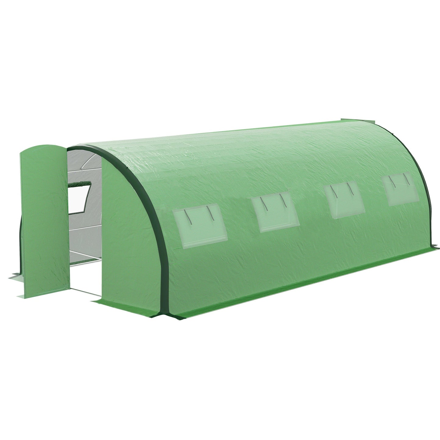 Outsunny 20' x 10' x 6.6'  Walk-in Tunnel Greenhouse with Reinforced Structure, 2 Doors, 8 Windows, Green - 84H-033V00GN