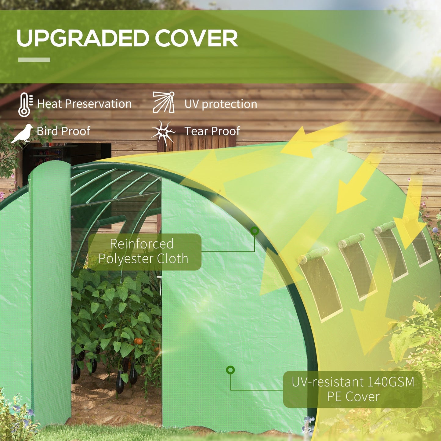 Outsunny 20' x 10' x 6.6'  Walk-in Tunnel Greenhouse with Reinforced Structure, 2 Doors, 8 Windows, Green - 84H-033V00GN