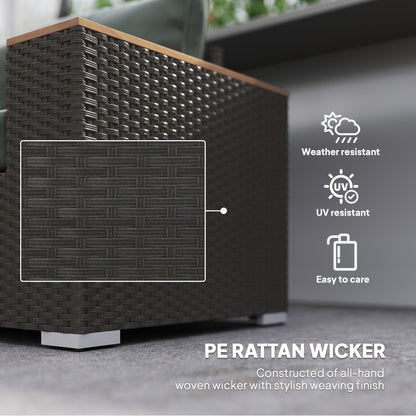 Outsunny 3-Seat Rattan Patio Couch with Cushions and Wood Grain Wide Armrests, Dark Gray - 860-304V00CG