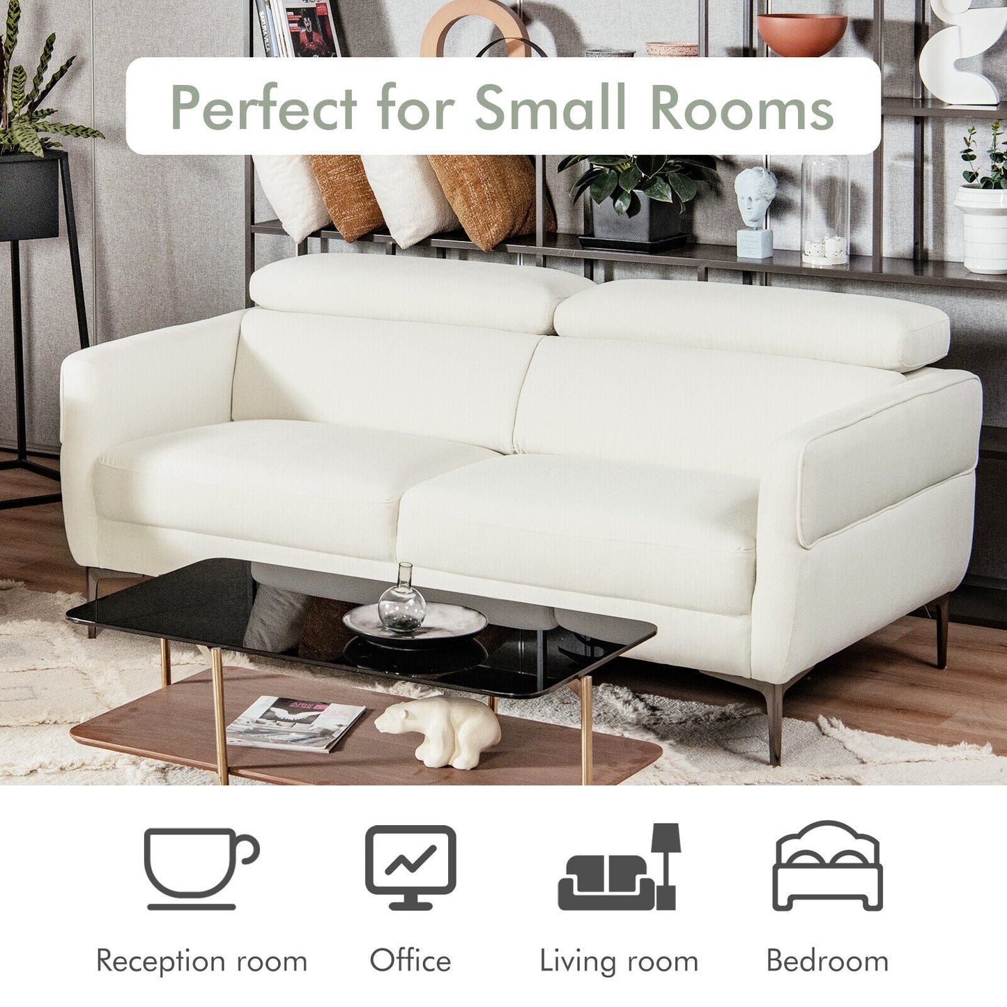 Costway Modern Loveseat Sofa 72.5" with Adjustable Headrest New - HV10184WL-12WH