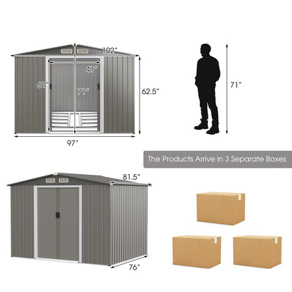 Costway Metal Storage Shed 8' x 6' with Sliding Double Lockable Doors New - GT3859LDG+