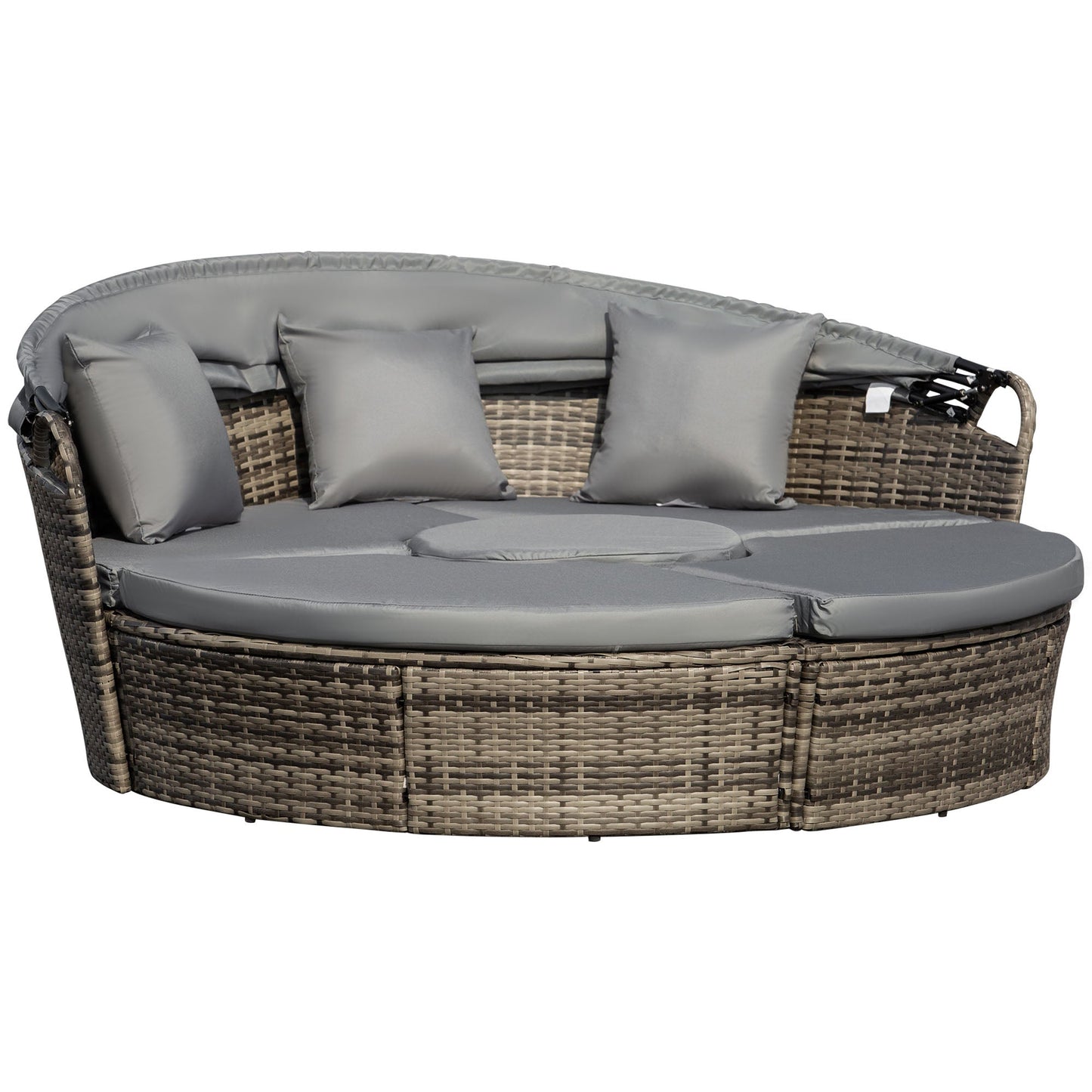 Outsunny 4-Piece Round Convertible Daybed with Adjustable Canopy, Sectional Sofa, 2 Chairs, Table, Gray - 862-021V01GY