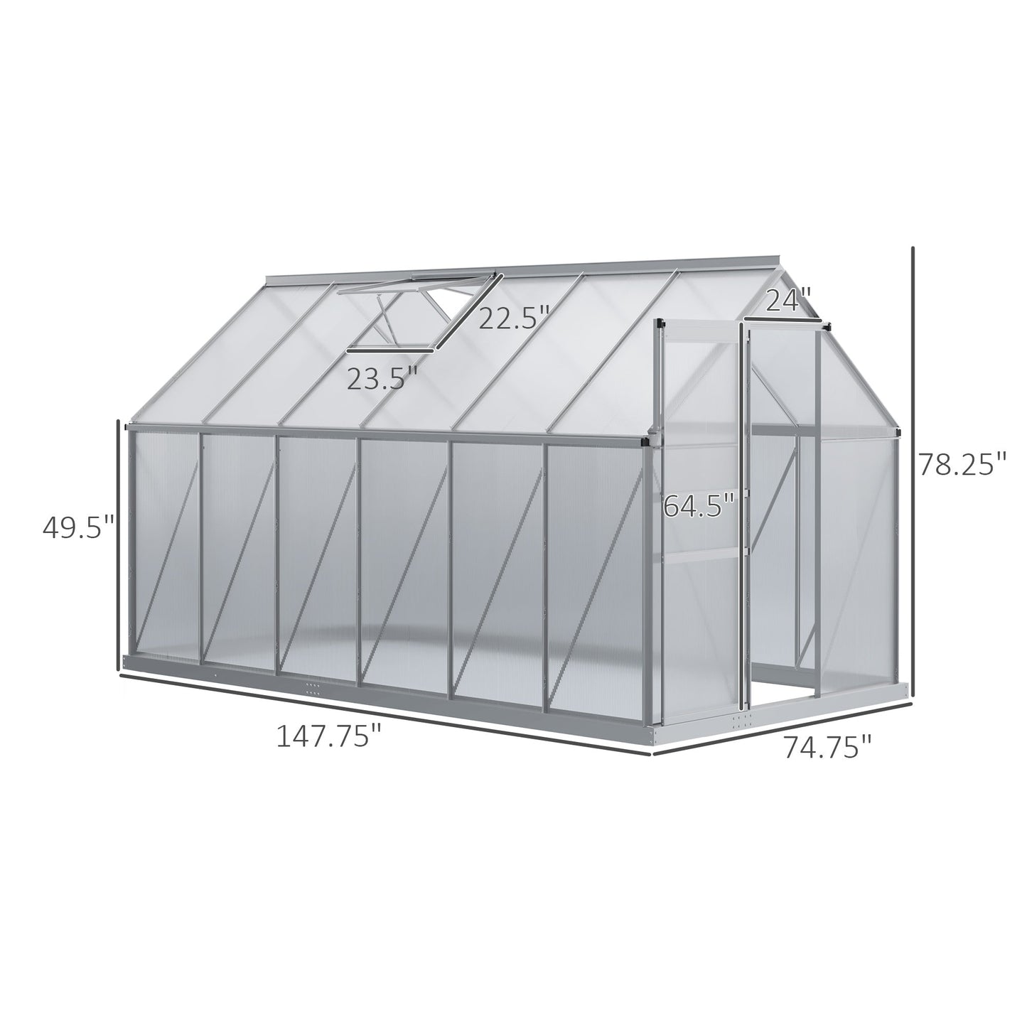 Outsunny BloomGreen 12' x 6' Greenhouse with Adjustable Roof Vent Silver - 845-540V02SR