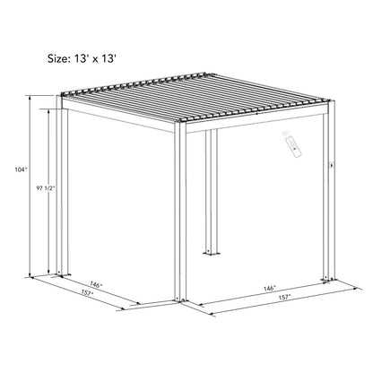 Bon Pergola 13' x 13' Wall Mount Louvered Villa Pergola - VP-4425-DG-WM