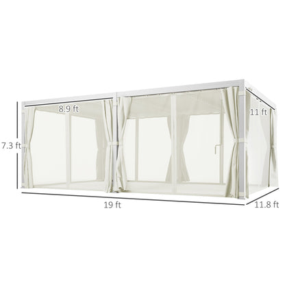 Outsunny 12' x 19' Pergola with Adjustable Louvered, Outdoor Pergola with Curtains and Netting, Cream White - 84C-509V00WT