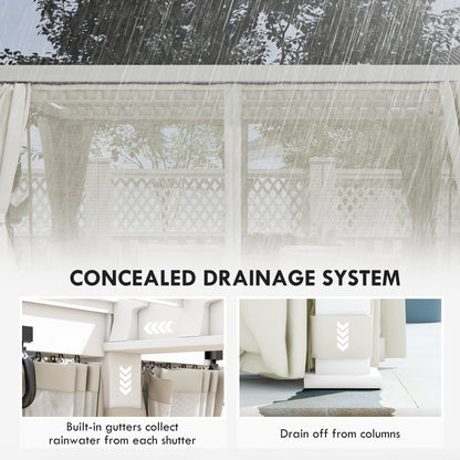 Outsunny 12' x 19' Pergola with Adjustable Louvered, Outdoor Pergola with Curtains and Netting, Cream White - 84C-509V00WT