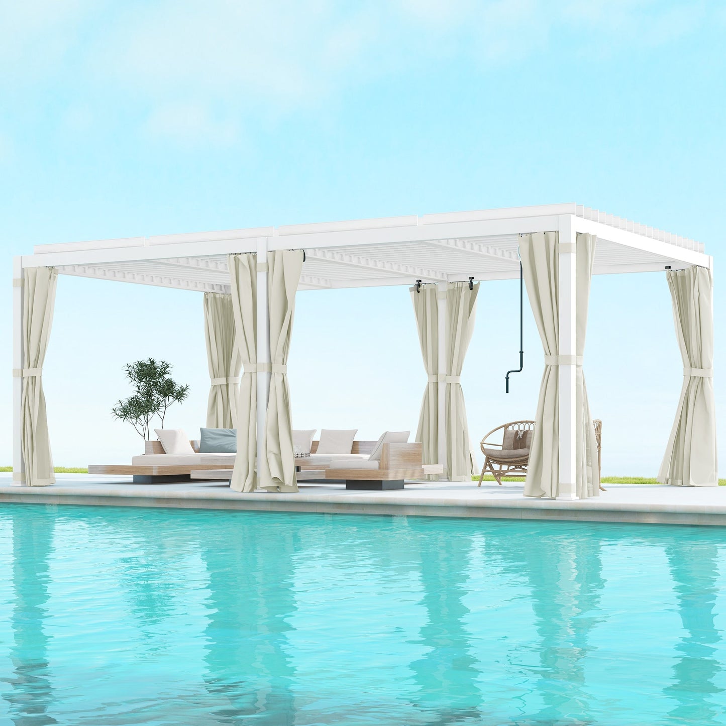 Outsunny 12' x 19' Pergola with Adjustable Louvered, Outdoor Pergola with Curtains and Netting, Cream White - 84C-509V00WT