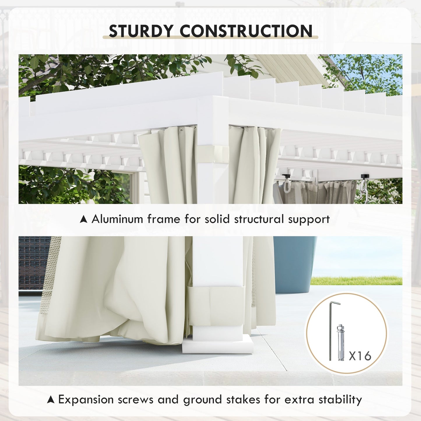 Outsunny 12' x 19' Pergola with Adjustable Louvered, Outdoor Pergola with Curtains and Netting, Cream White - 84C-509V00WT