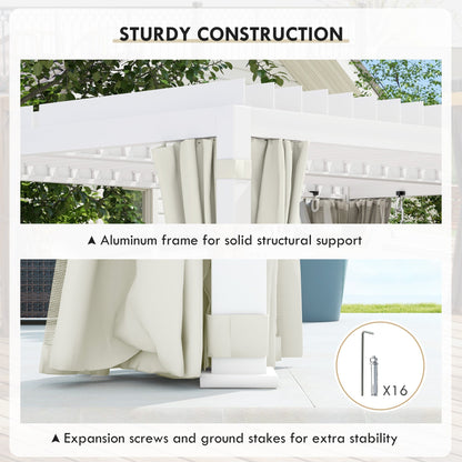 Outsunny 12' x 19' Pergola with Adjustable Louvered, Outdoor Pergola with Curtains and Netting, Cream White - 84C-509V00WT