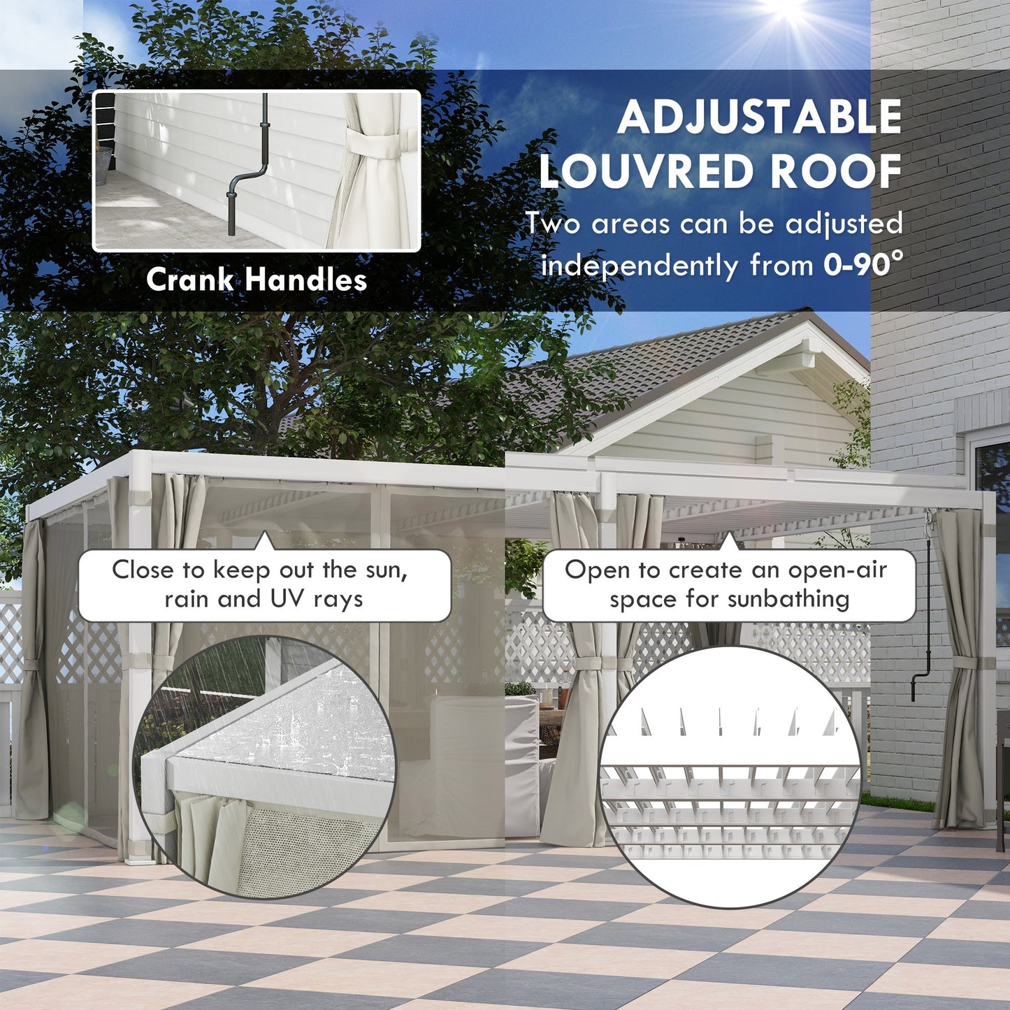 Outsunny 12' x 19' Pergola with Adjustable Louvered, Outdoor Pergola with Curtains and Netting, Cream White - 84C-509V00WT