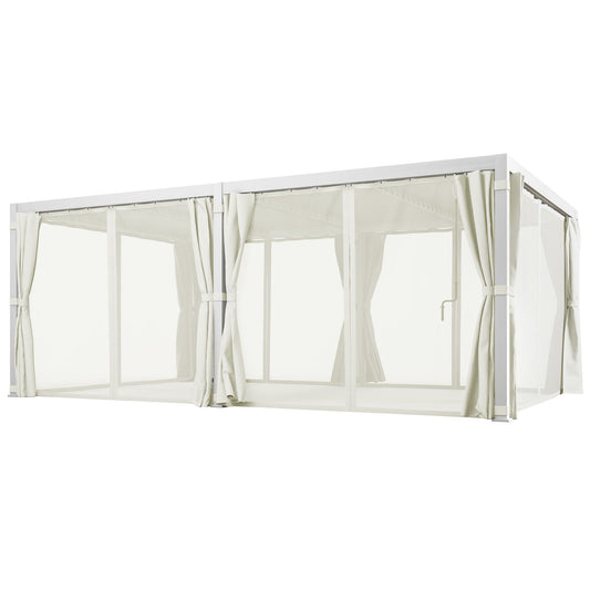 Outsunny 12' x 19' Pergola with Adjustable Louvered, Outdoor Pergola with Curtains and Netting, Cream White - 84C-509V00WT