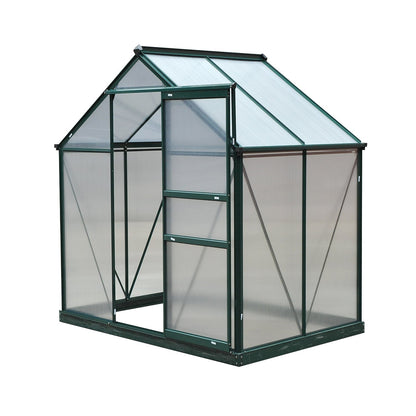 Outsunny 6' x 4' Polycarbonate Greenhouse with Rain Gutter and Roof Vent for Outdoor Garden, Dark Green - 845-057