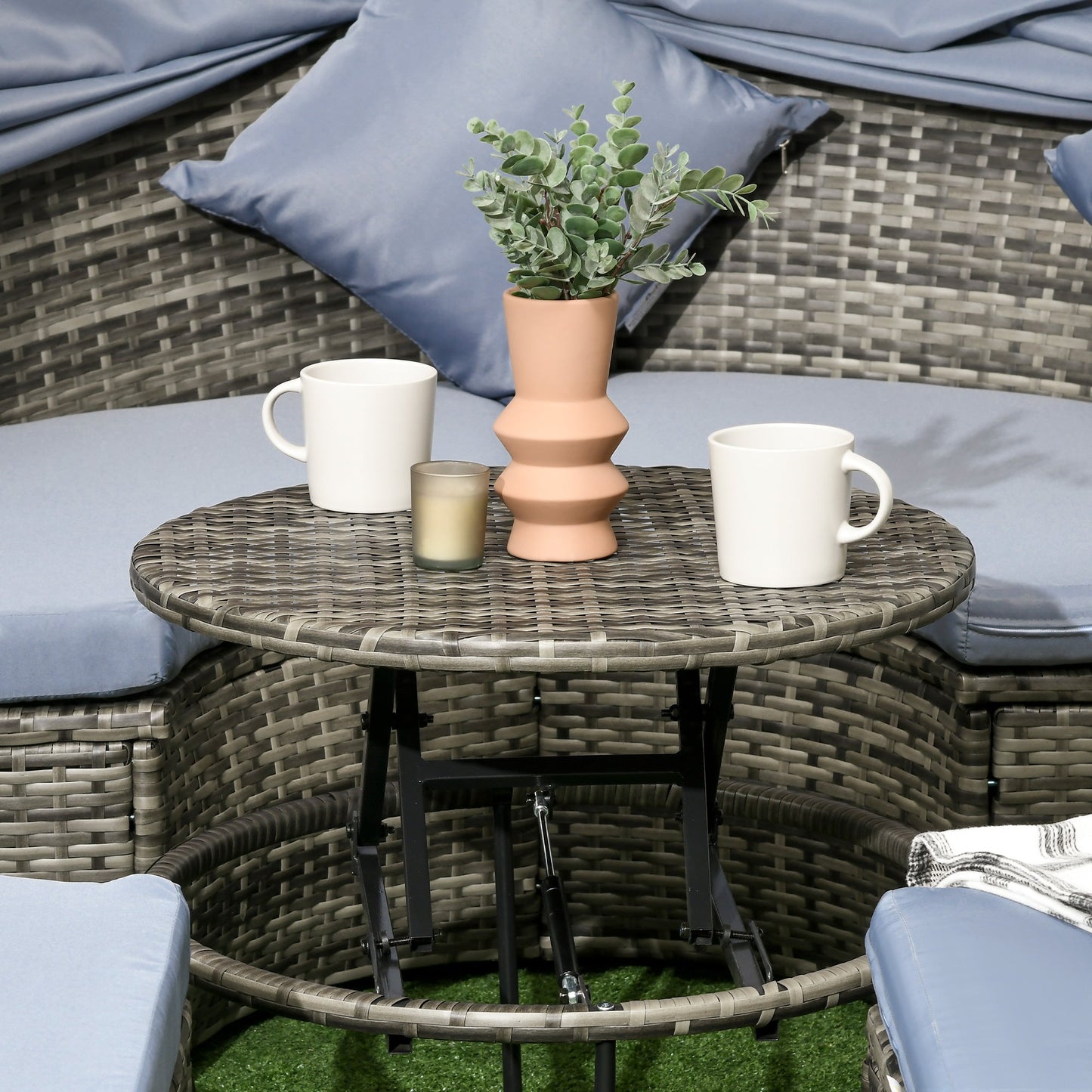 Outsunny Round Outdoor Daybed with Canopy, 4-Piece Sectional Outdoor Sofa, 3 Chairs, Tea Table, Light Gray - 862-047V00GG