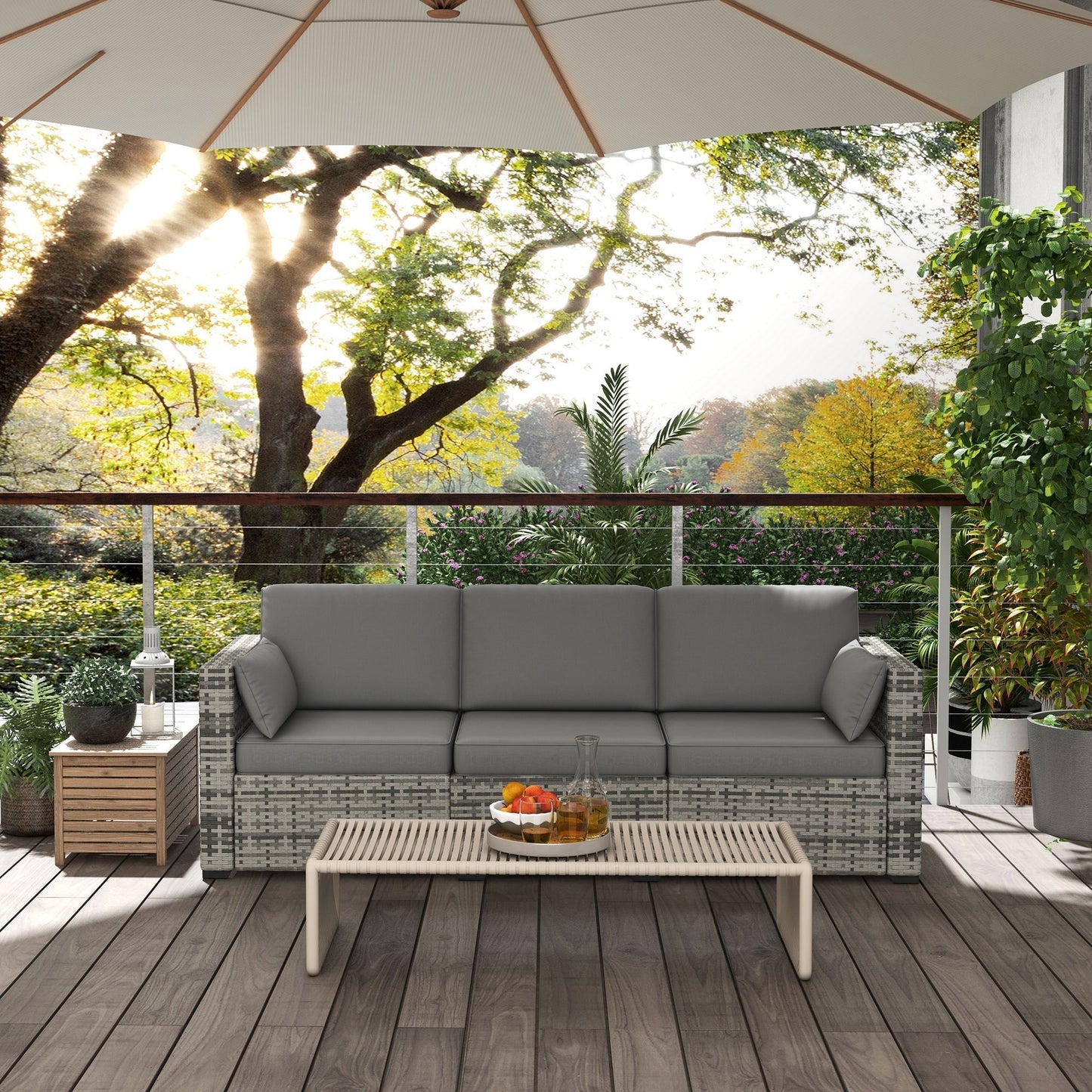 Outsunny 3-Seater Deep Seating Outdoor Sofa with Removable Cushions, Gray - 860-308V00GY