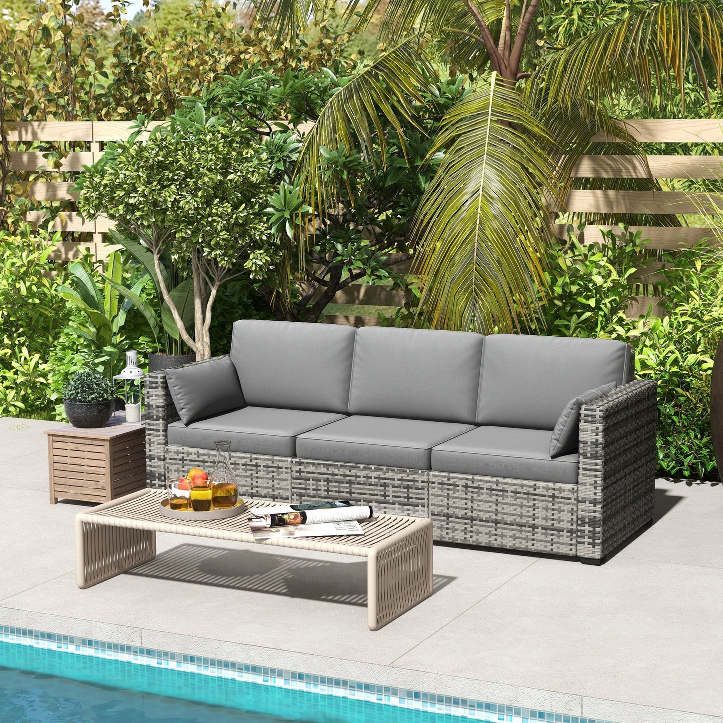 Outsunny 3-Seater Deep Seating Outdoor Sofa with Removable Cushions, Gray - 860-308V00GY