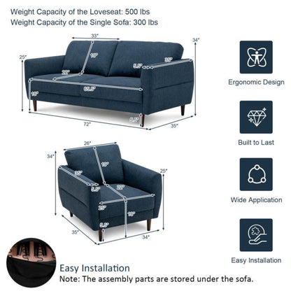 Costway Sofa Set 2-Piece Modern Upholstered Fabric Loveseat and Armchair with Solid Wood Frame New - HV10186WL-NY+
