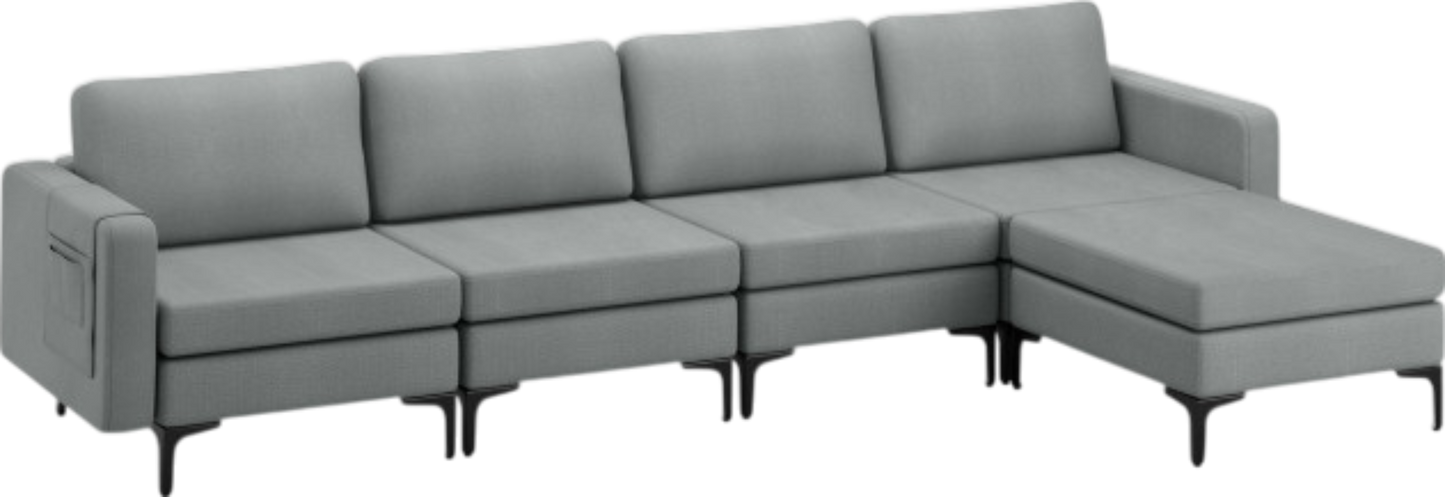 Costway Sofa Modular L-Shaped Sectional with Removable Ottoman Built-In Outlet and USB Ports New - HV10299HS-A+B+E+D