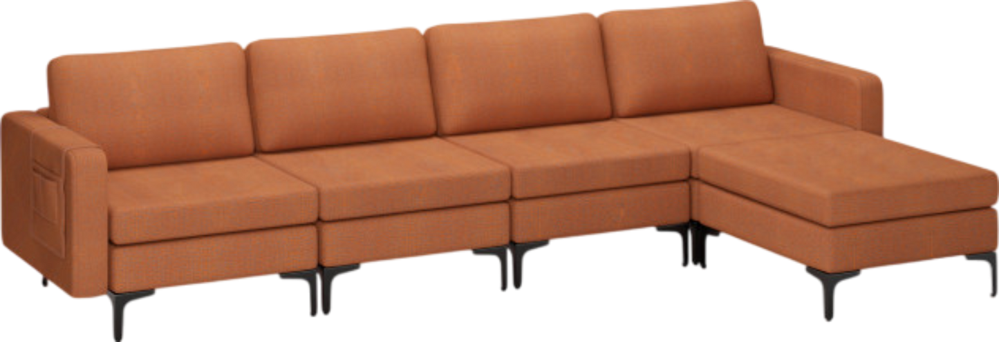 Costway Sofa Modular L-Shaped Sectional with Removable Ottoman Built-In Outlet and USB Ports New - HV10299HS-A+B+E+D