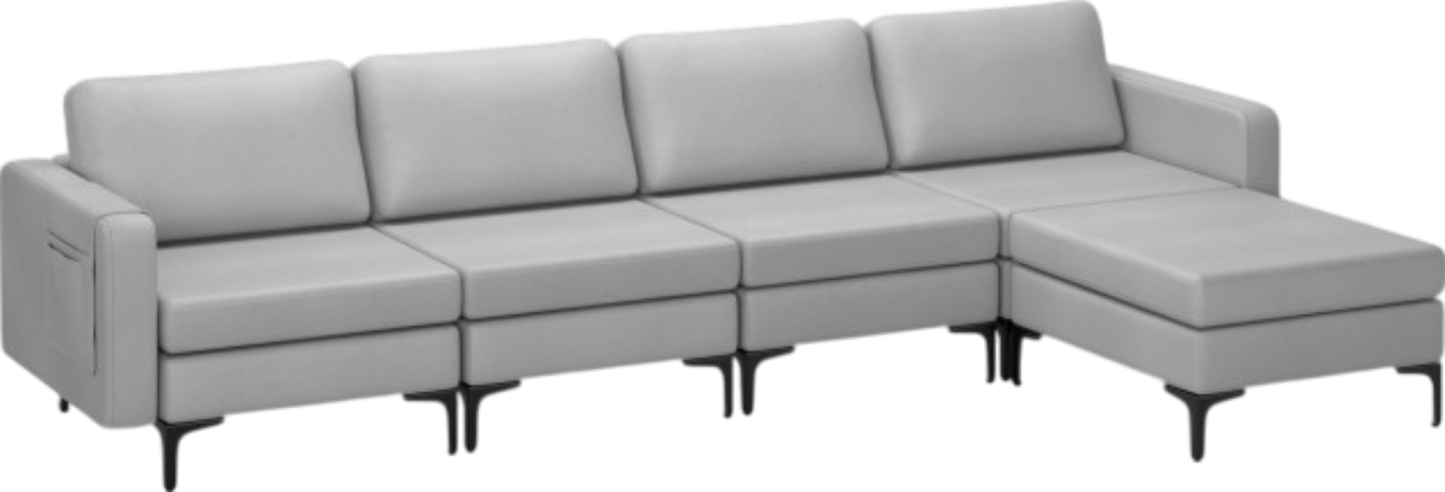 Costway Sofa Modular L-Shaped Sectional with Removable Ottoman Built-In Outlet and USB Ports New - HV10299HS-A+B+E+D
