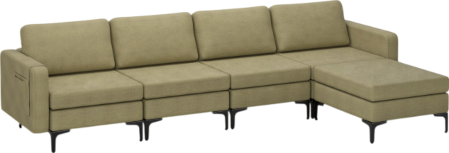 Costway Sofa Modular L-Shaped Sectional with Removable Ottoman Built-In Outlet and USB Ports New - HV10299HS-A+B+E+D