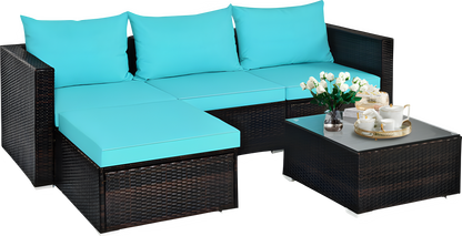 Costway Patio Furniture Set 5 Pieces Rattan Sectional with Cushions and Coffee Table New - HW67769BRE+