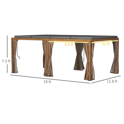 Outsunny 12' x 19' Aluminum Outdoor Pergola with Adjustable Louvered, Curtains & Netting, Natural - 84C-509V00ND