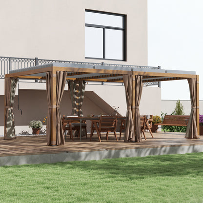 Outsunny 12' x 19' Aluminum Outdoor Pergola with Adjustable Louvered, Curtains & Netting, Natural - 84C-509V00ND