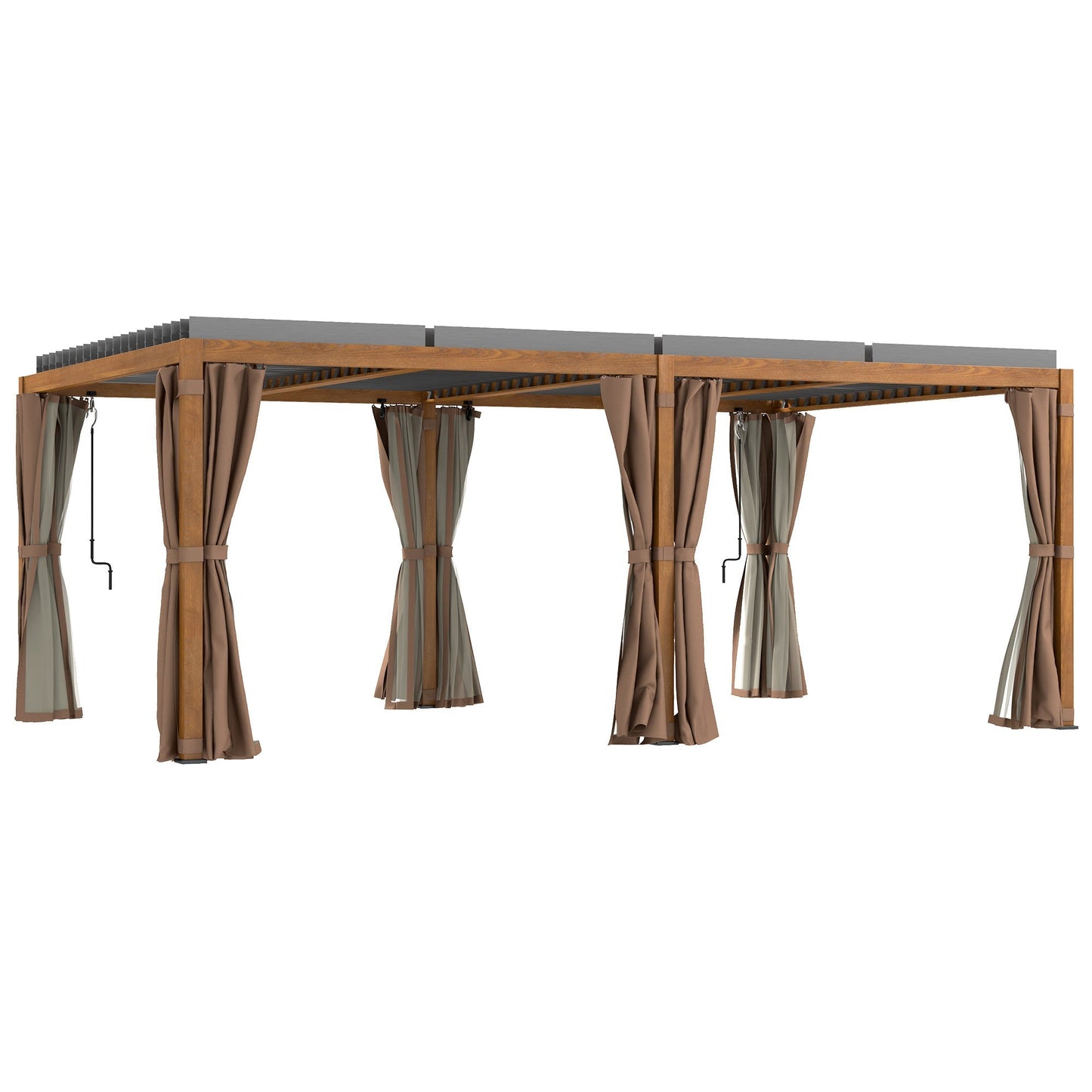 Outsunny 12' x 19' Aluminum Outdoor Pergola with Adjustable Louvered, Curtains & Netting, Natural - 84C-509V00ND