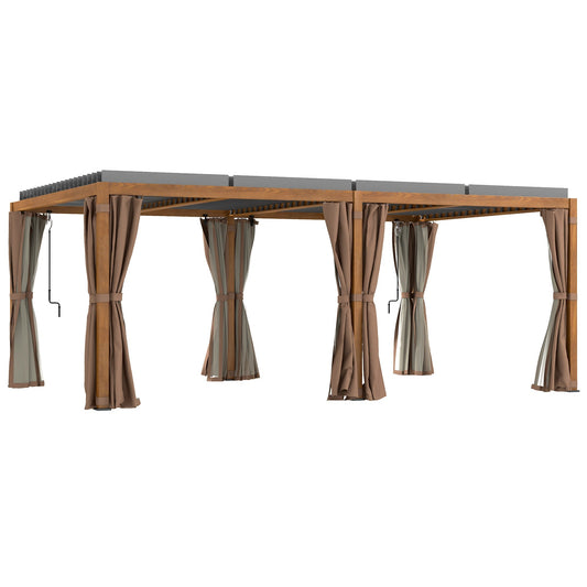 Outsunny 12' x 19' Aluminum Outdoor Pergola with Adjustable Louvered, Curtains & Netting, Natural - 84C-509V00ND