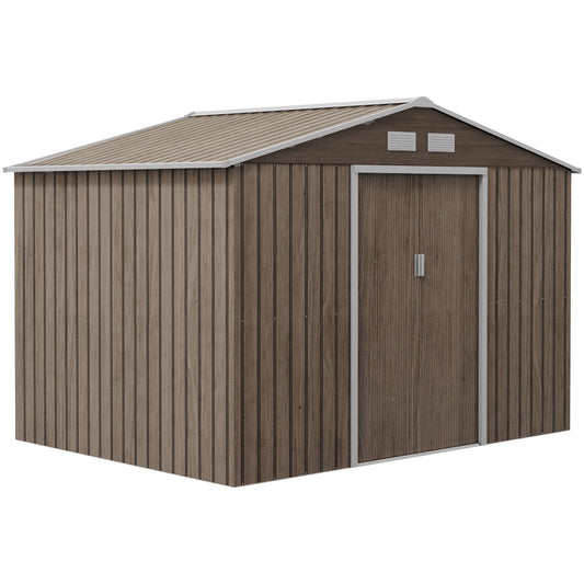 EverBase 9' x 6' Outdoor Storage Shed with Foundation Kit, Double Lockable Door & Air Vents, Light Brown