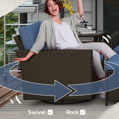 Outsunny 6-Piece Rattan Patio Set with 3-Seater Sofa, Swivel Rockers & 2-Tier Table, Deep Coffee - 860-312V00CF