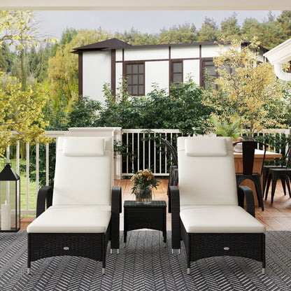 3-Piece Patio Chaise Lounge Chair with Table, 5-Level Adjustable Backrest & Wheels, Black - 862-011BK