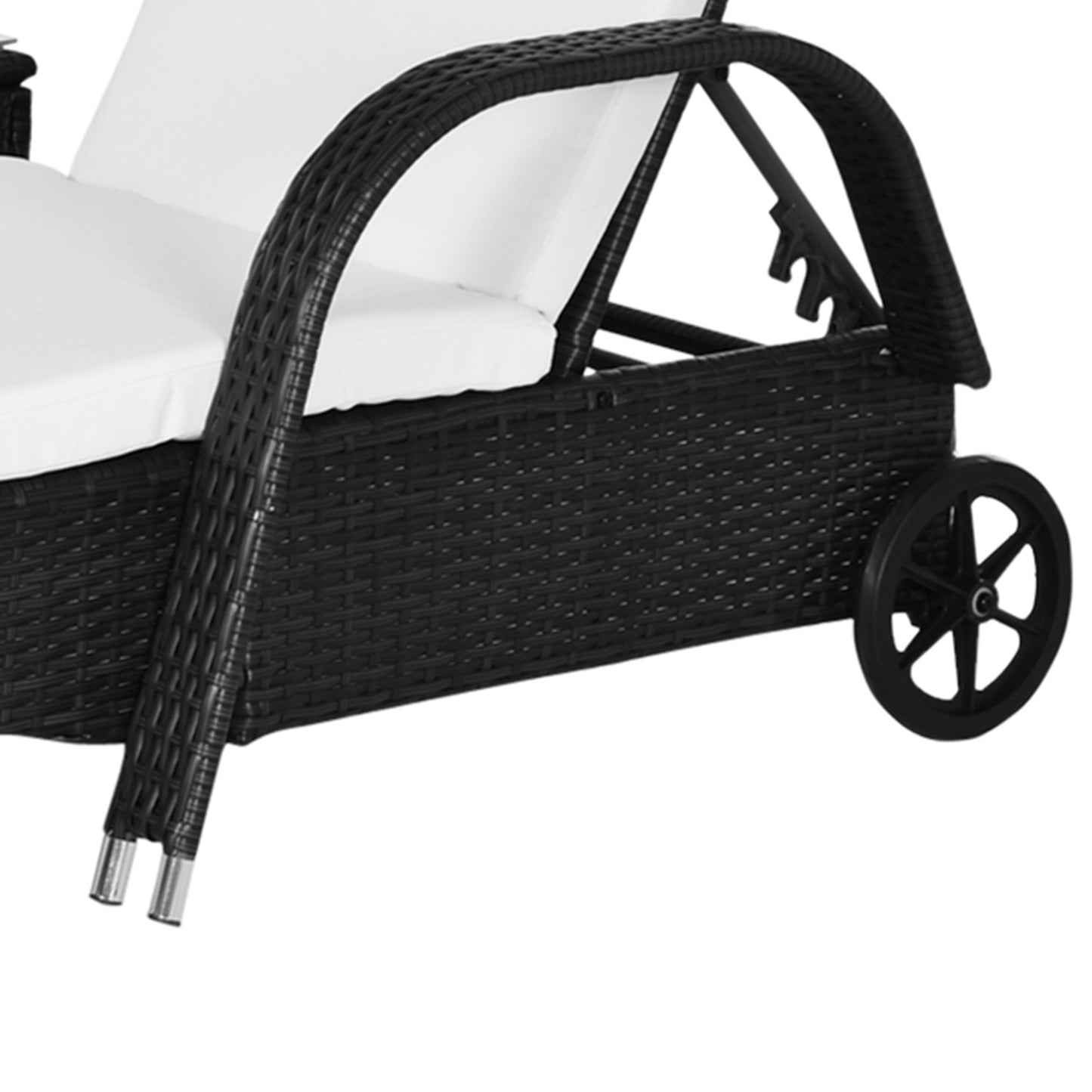 3-Piece Patio Chaise Lounge Chair with Table, 5-Level Adjustable Backrest & Wheels, Black - 862-011BK