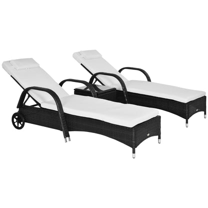 3-Piece Patio Chaise Lounge Chair with Table, 5-Level Adjustable Backrest & Wheels, Black - 862-011BK